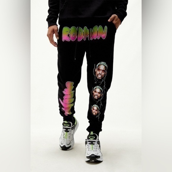 Pacsun Dennis Rodman Sweatpants Mens M Black Drawstring The Worm Track Pants New - Picture 1 of 14